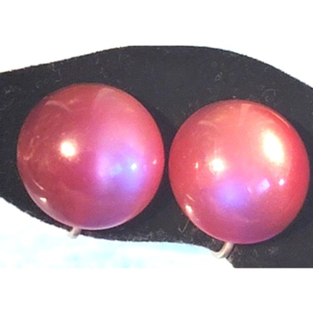 Vintage Mid-century Pink Moonglow Screw Back Earrings- Small‎ Domed Round sb-38